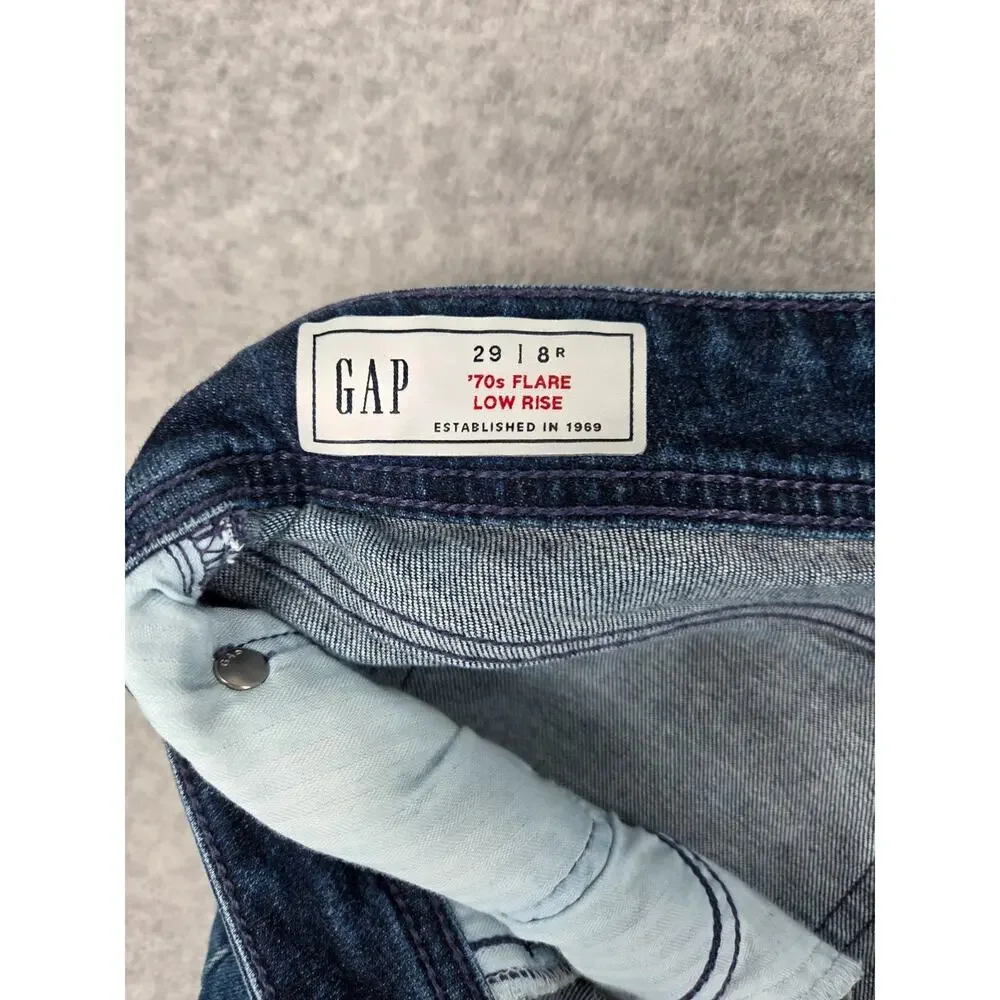 GAP Women's '70s Flare Jeans Low Rise Blue Denim Size 29 8R Stretch Vintage Styl